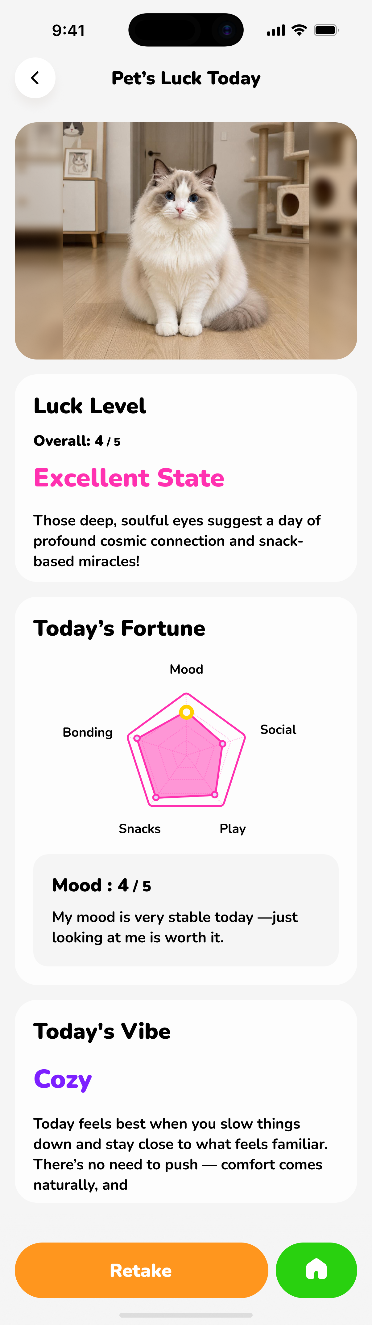 PawChat pet luck and mood reading