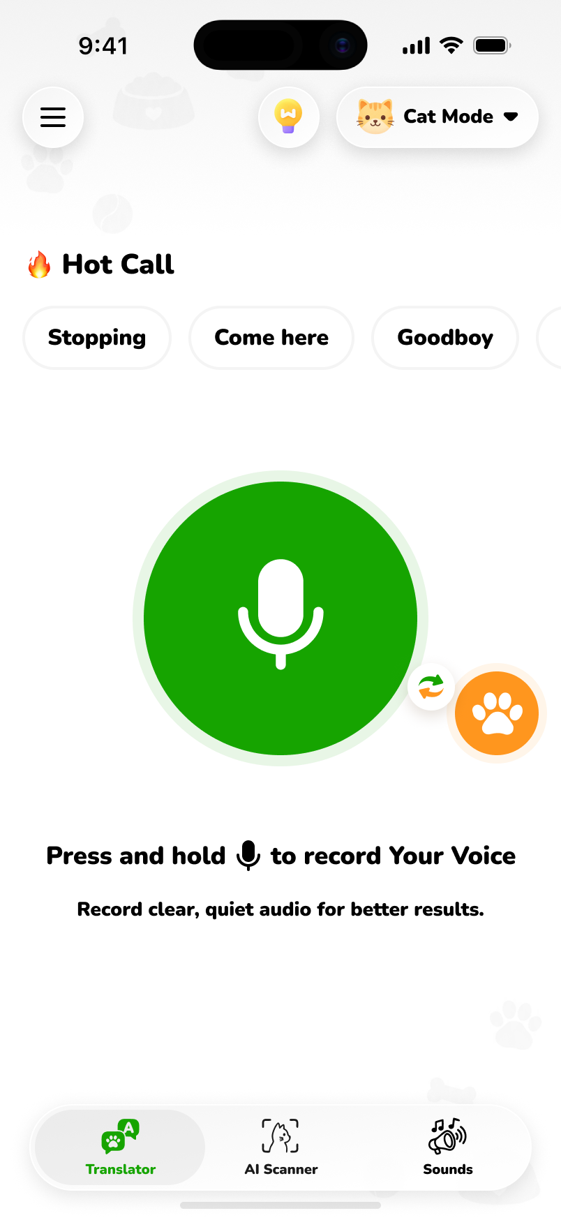 PawChat pet voice translator screen